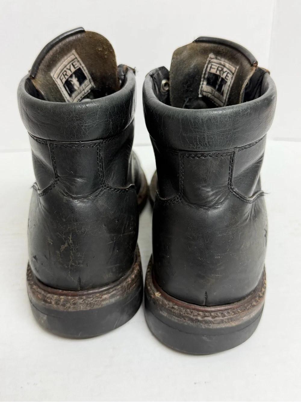 Frye Hudson Leather Work Boots $368 Smoky Black Mens US Size 7.5
